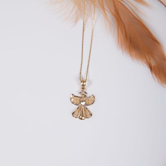 Angel charm | 14k Solid Gold Pendant | perfect gift | guardian angel sig… - Picture 2 of 6